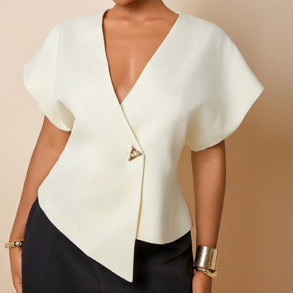 Apricot Elegant Women's Sexy Plus Size Business/Casual Blouse Top